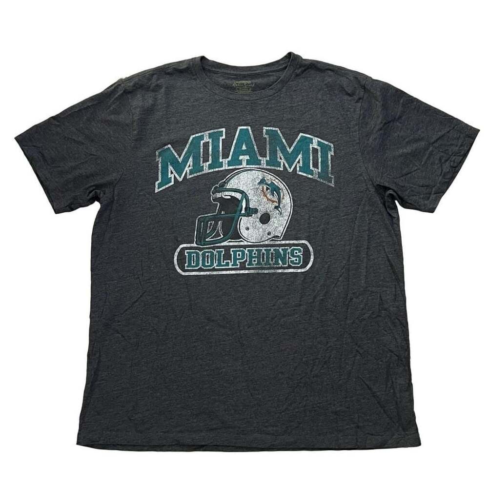 Retro Sport Miami Dolphins Football Helmet Vintage Graphic T-Shirt Gray 2X-Large